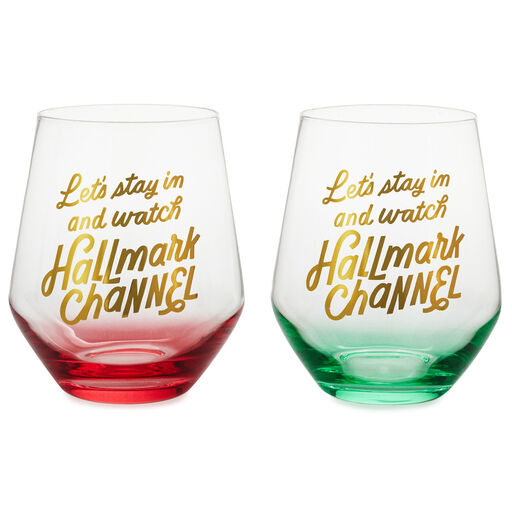 Hallmark Channel Let's Stay In Stemless Wine Glasses, Set of 2, 