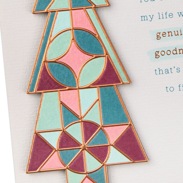 Geometric Green and Red Tree Friend Christmas Card Card Front Detail image number 4