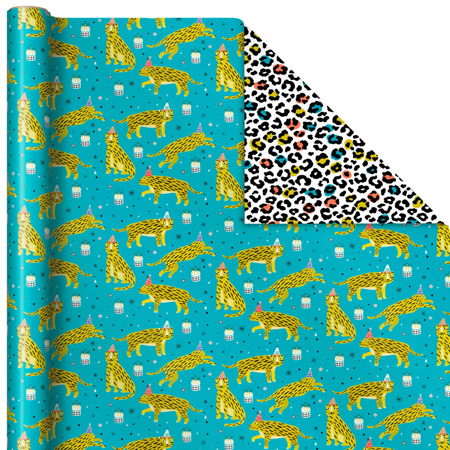 Party Tigers/Leopard Print Reversible Wrapping Paper, 20 sq. ft., , large