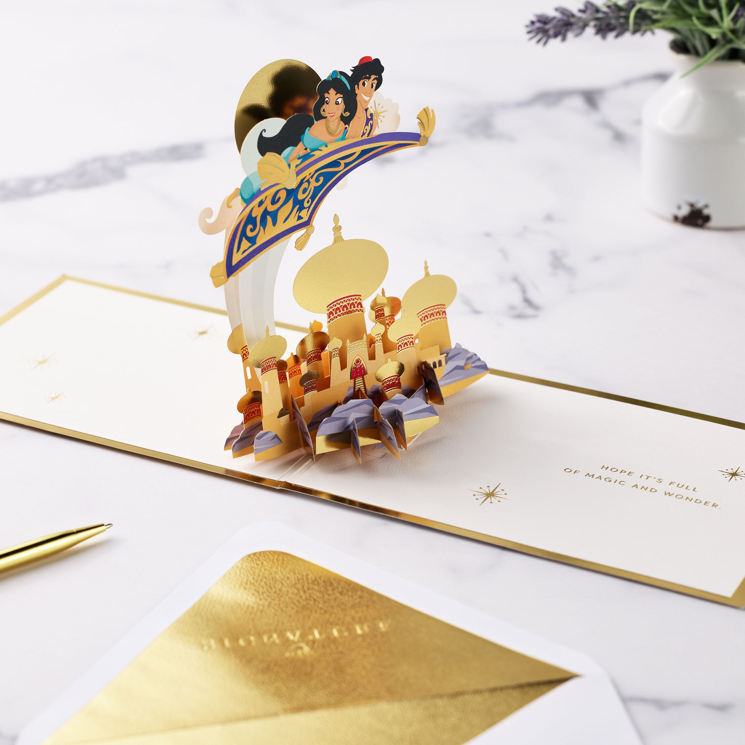 Disney Aladdin and Jasmine Magic Carpet Card Open Card and Envelope with pen image number 8