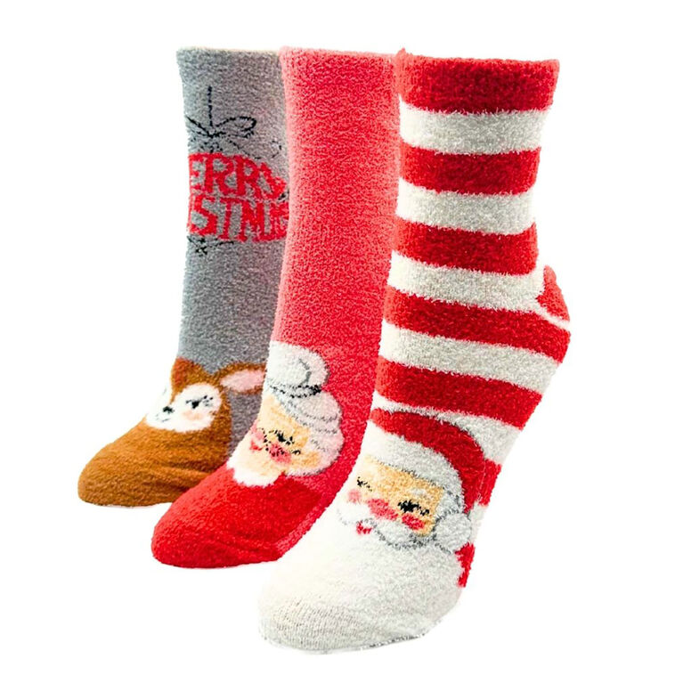 Ho Ho Ho Cozy Christmas Socks Set in Greeting Card Box, 3 pair