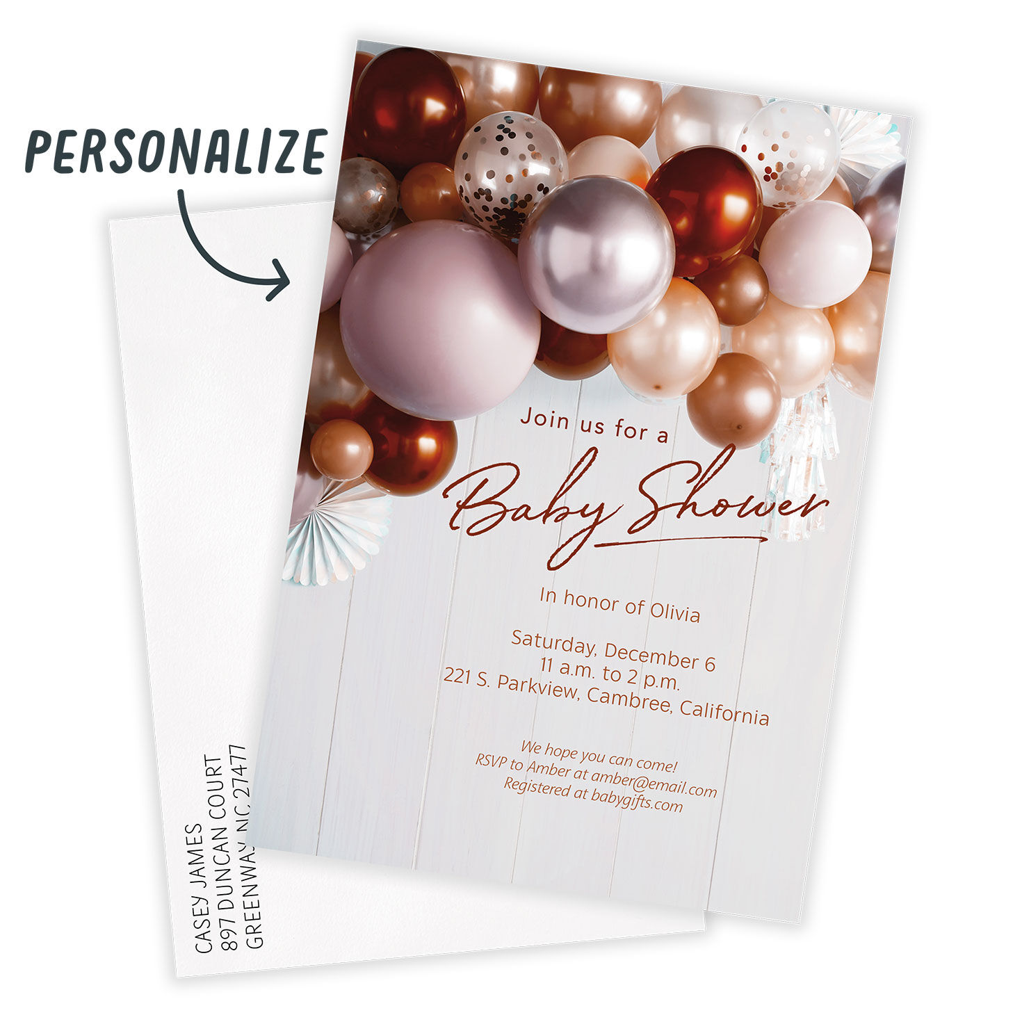 Burgundy Balloons Baby Shower Invitation, , large image number 2