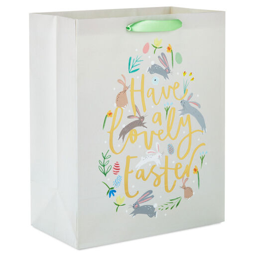 13" Bunnies and Flowers Large Easter Gift Bag, 