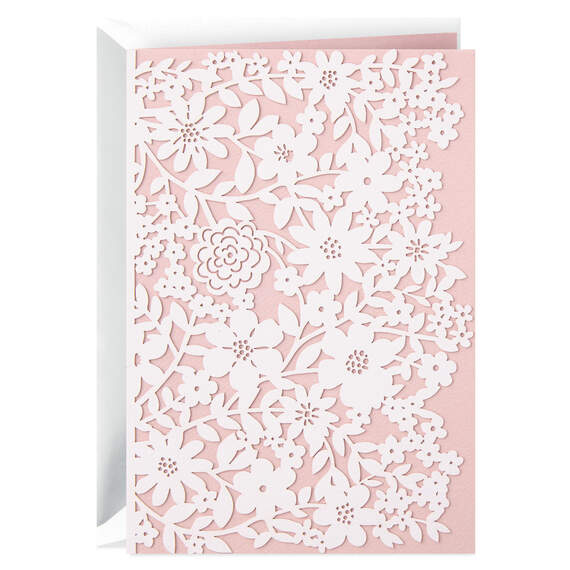 White Floral Lace on Pink Blank Card