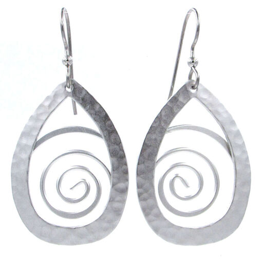 Hammered Silver Teardrop With Coil Metal Drop Earrings, 