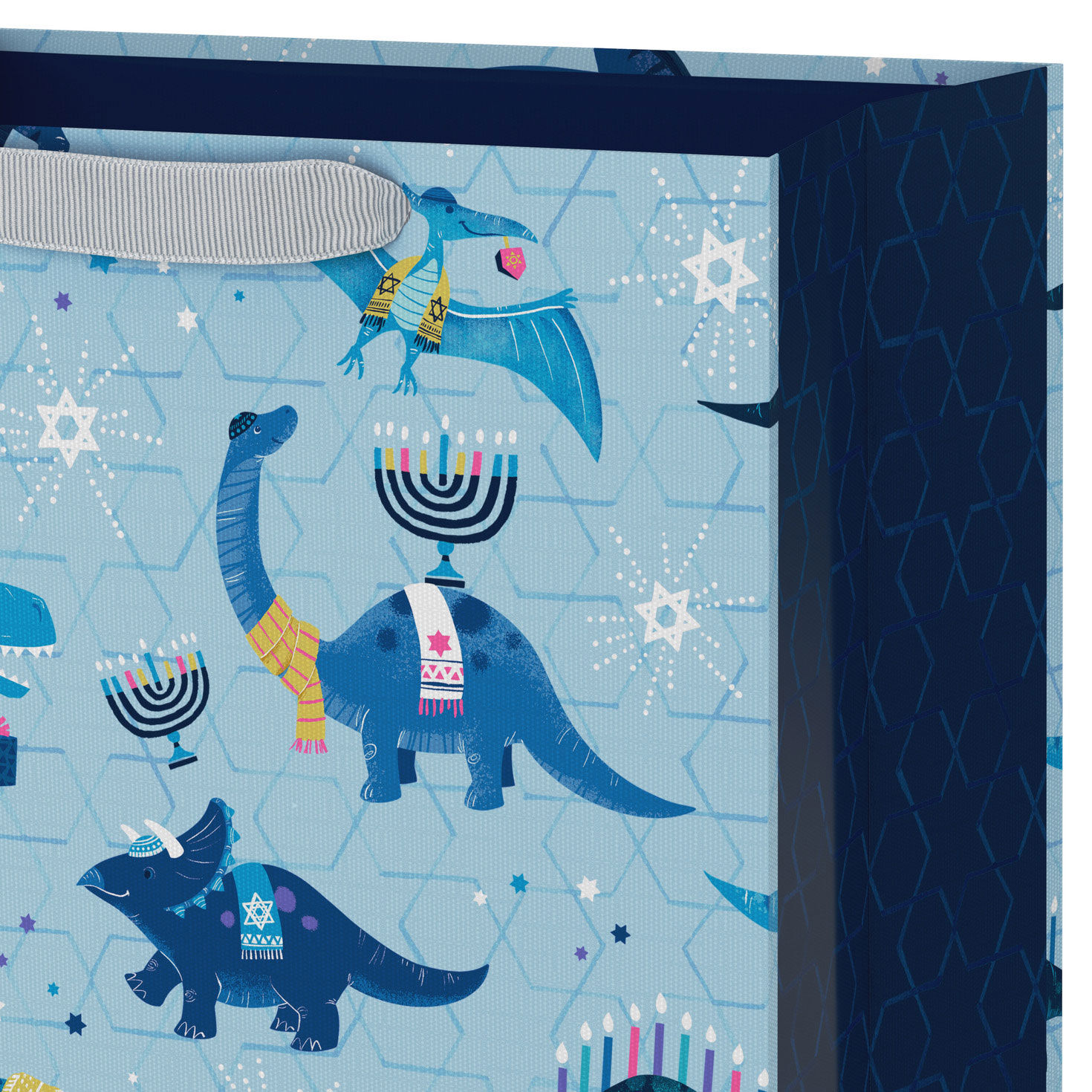 Dinos in Sweaters Large Holiday Gift Bag Handle Detail image number 4