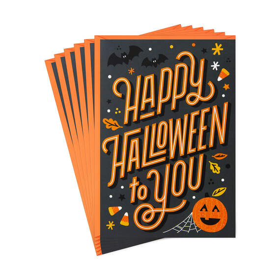 Orange on Black Happy Halloween Cards, Pack of 6