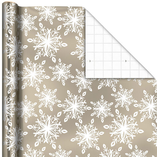 Snowflakes on Pewter Metallic Holiday Wrapping Paper, 22.5 sq. ft., 