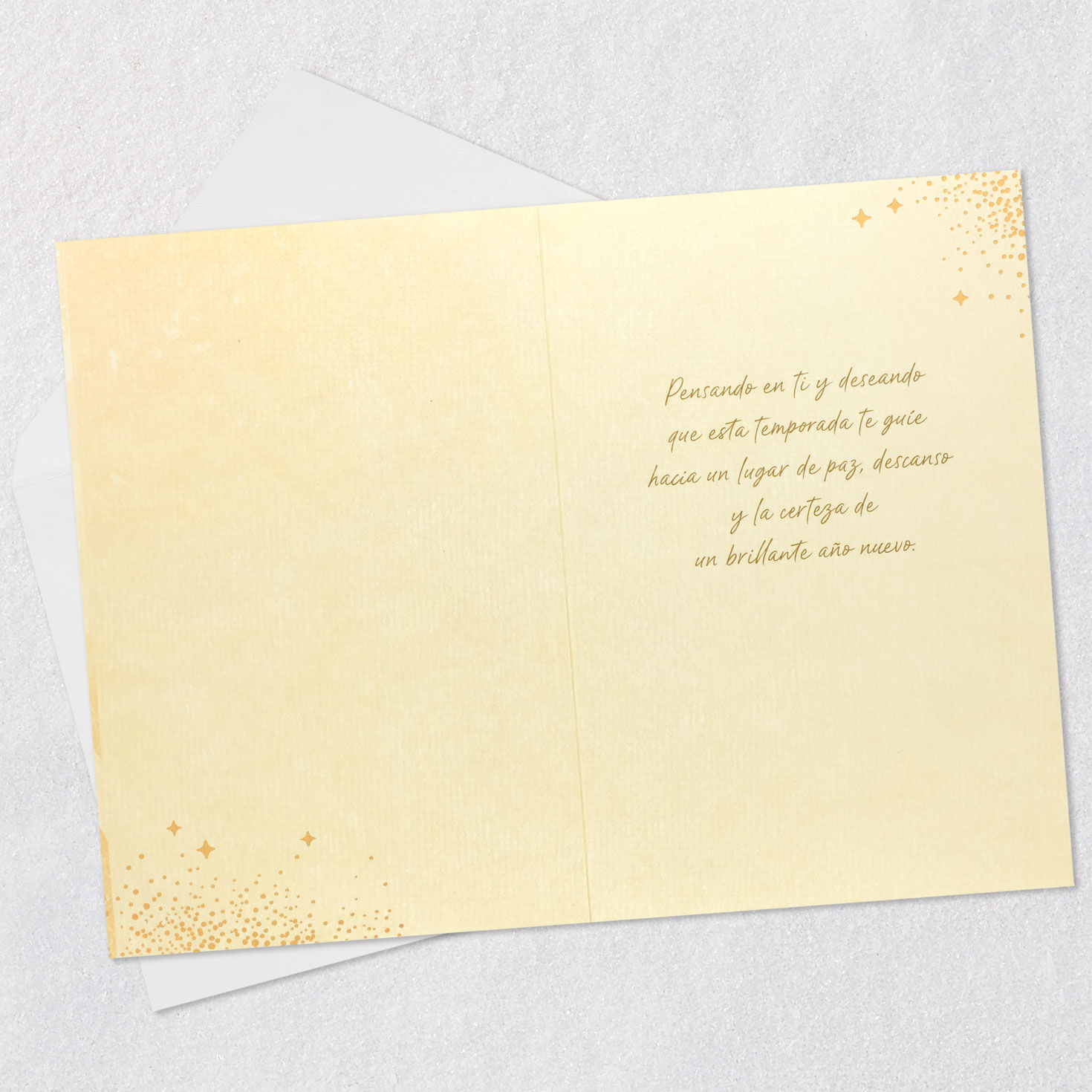Elegant Gold Starburst Christmas Card in Spanish Open card with envelope image number 3