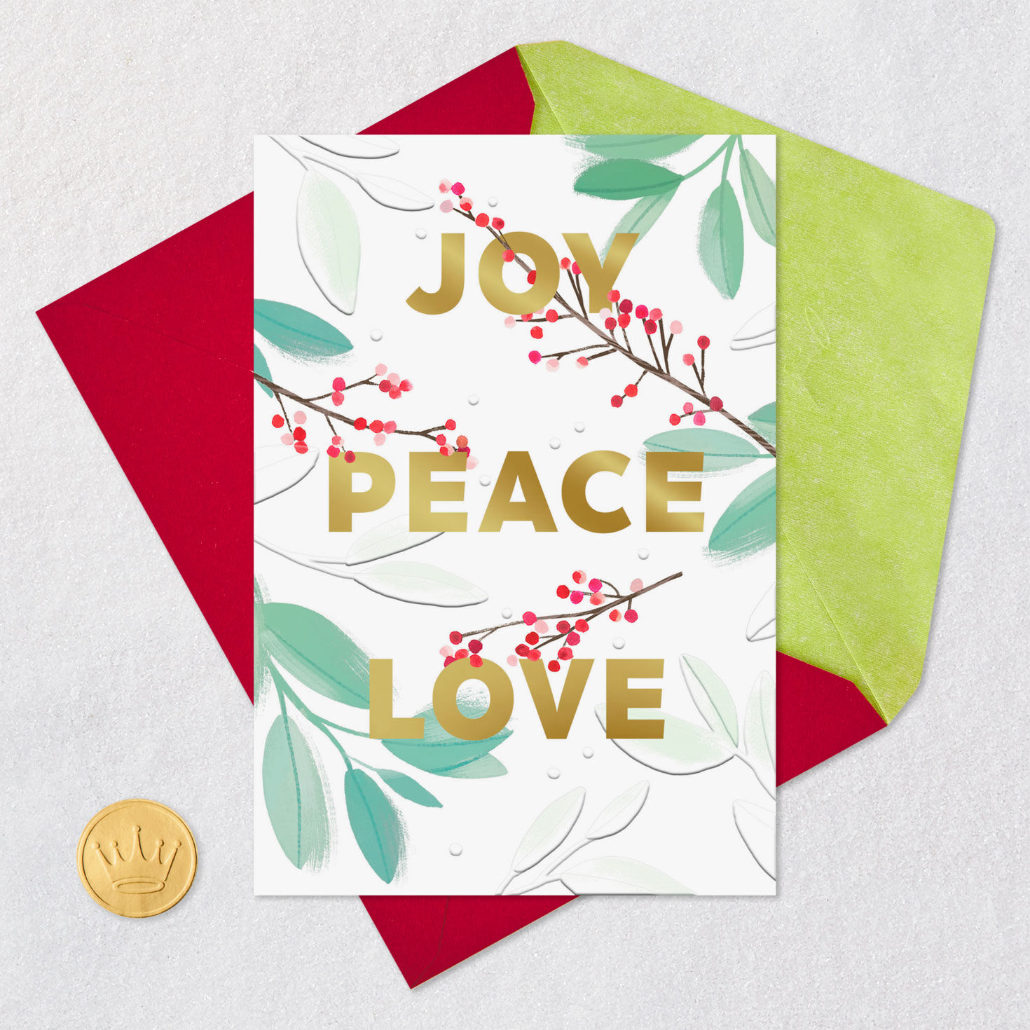 Leaves and Berries Christmas Card Card Front with Envelope and Gold Seal image number 5