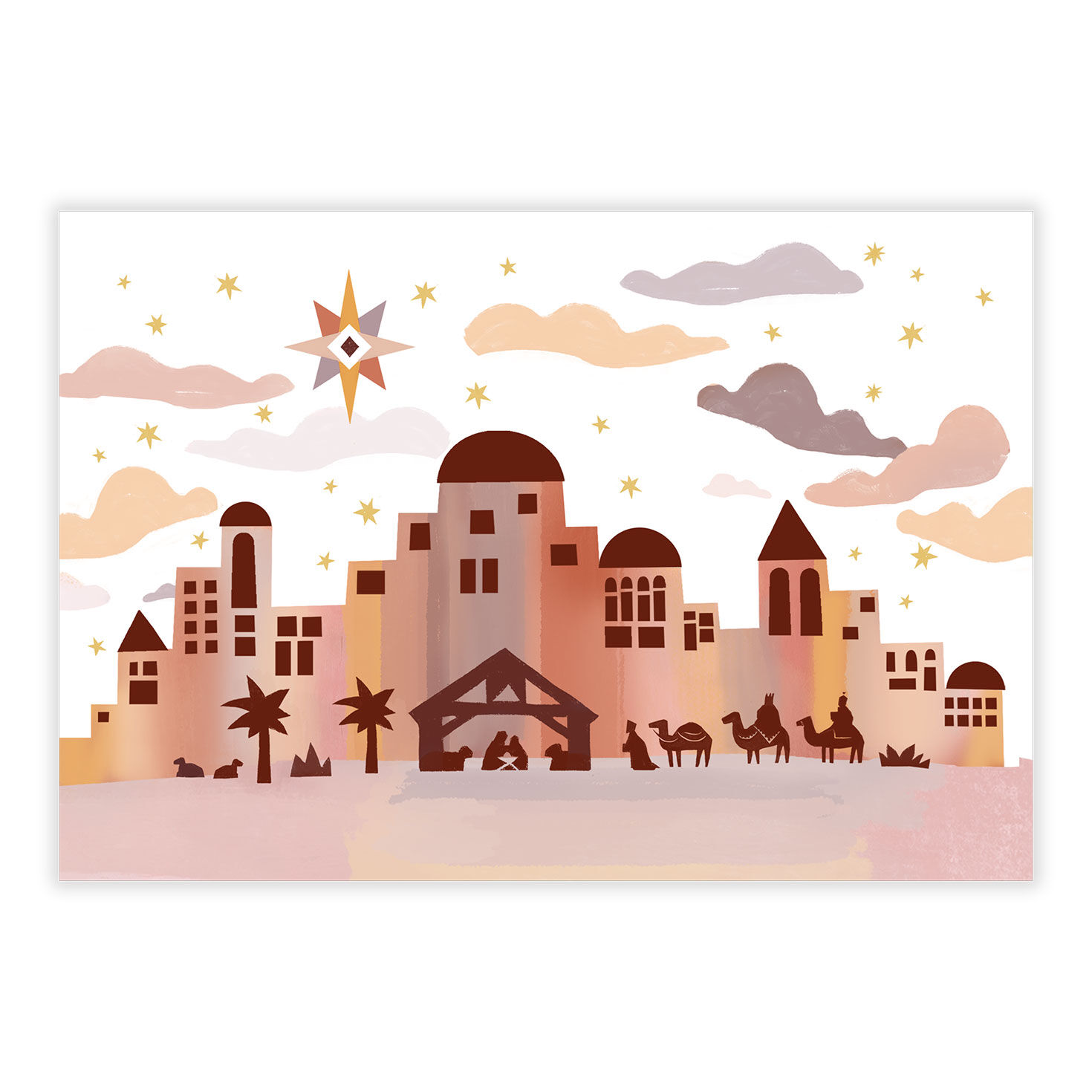 Nativity City Scene Personalized Christmas Card front image number 2