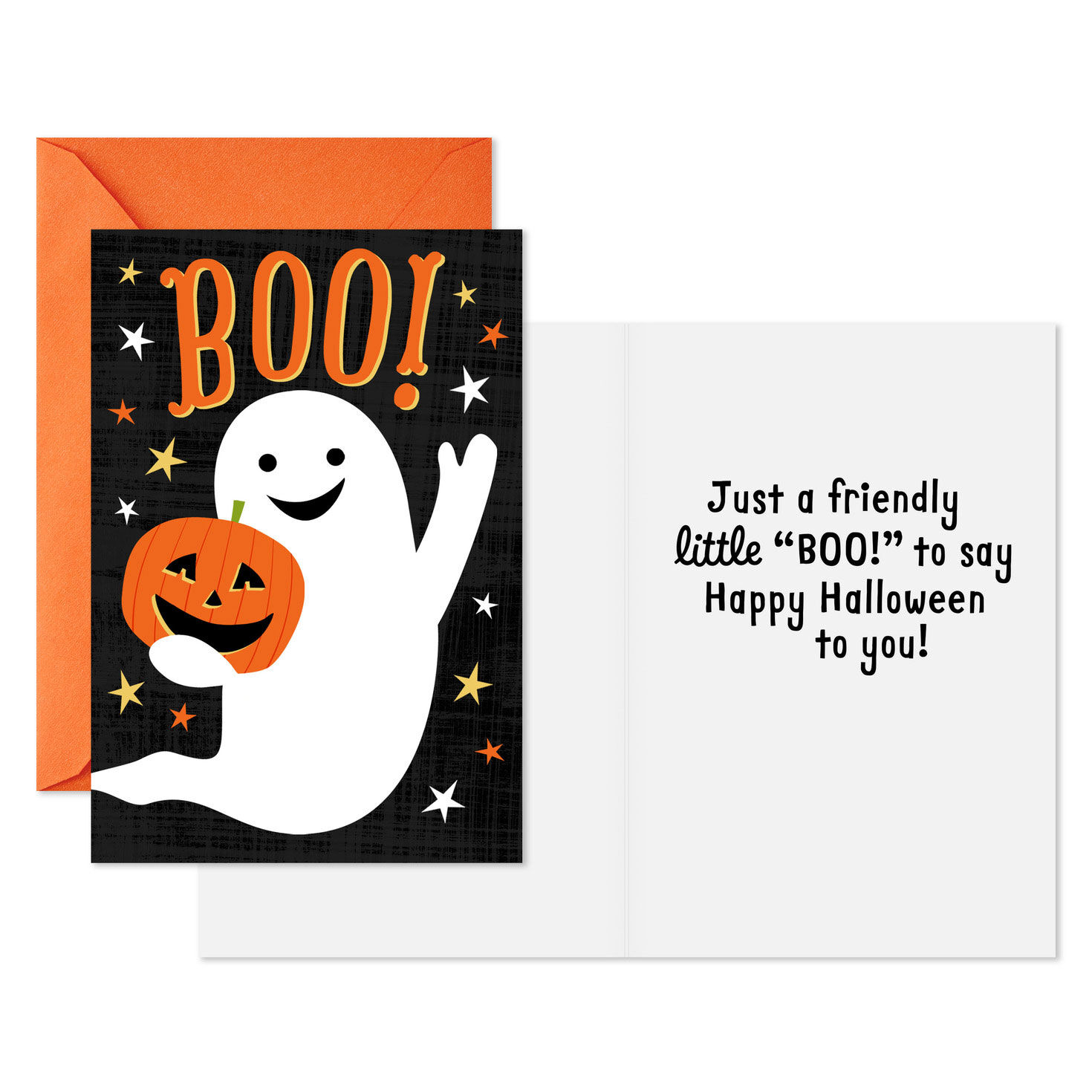 Ghost With Pumpkin Halloween Cards Pack Card Front with Sentiment image number 2