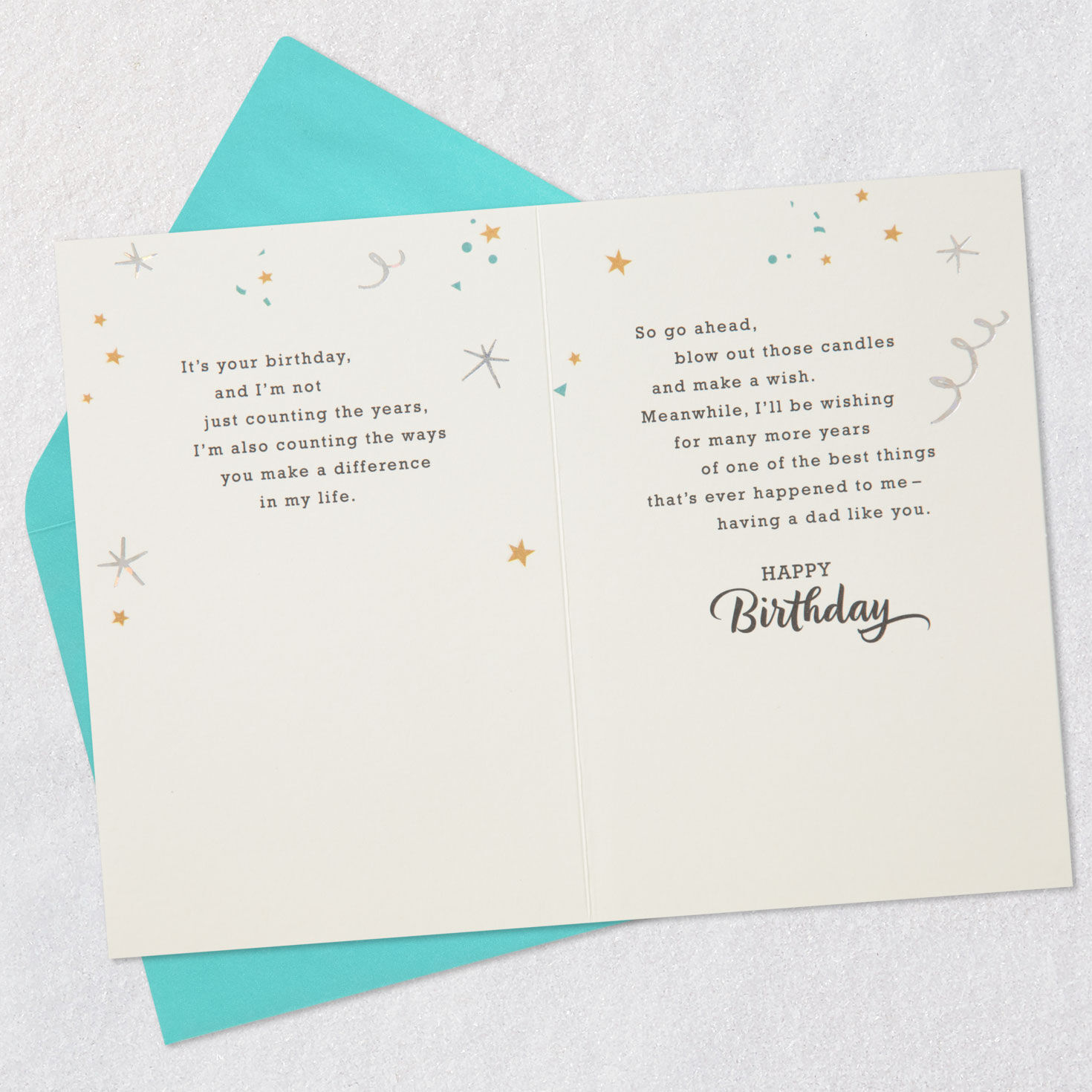 Gold and Green Cake & Stars Birthday Card for Dad Open card with envelope image number 4