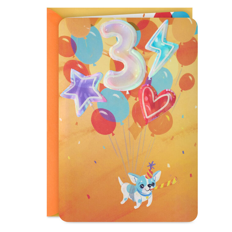 Dog With Balloons 3rd Birthday Card for Boys