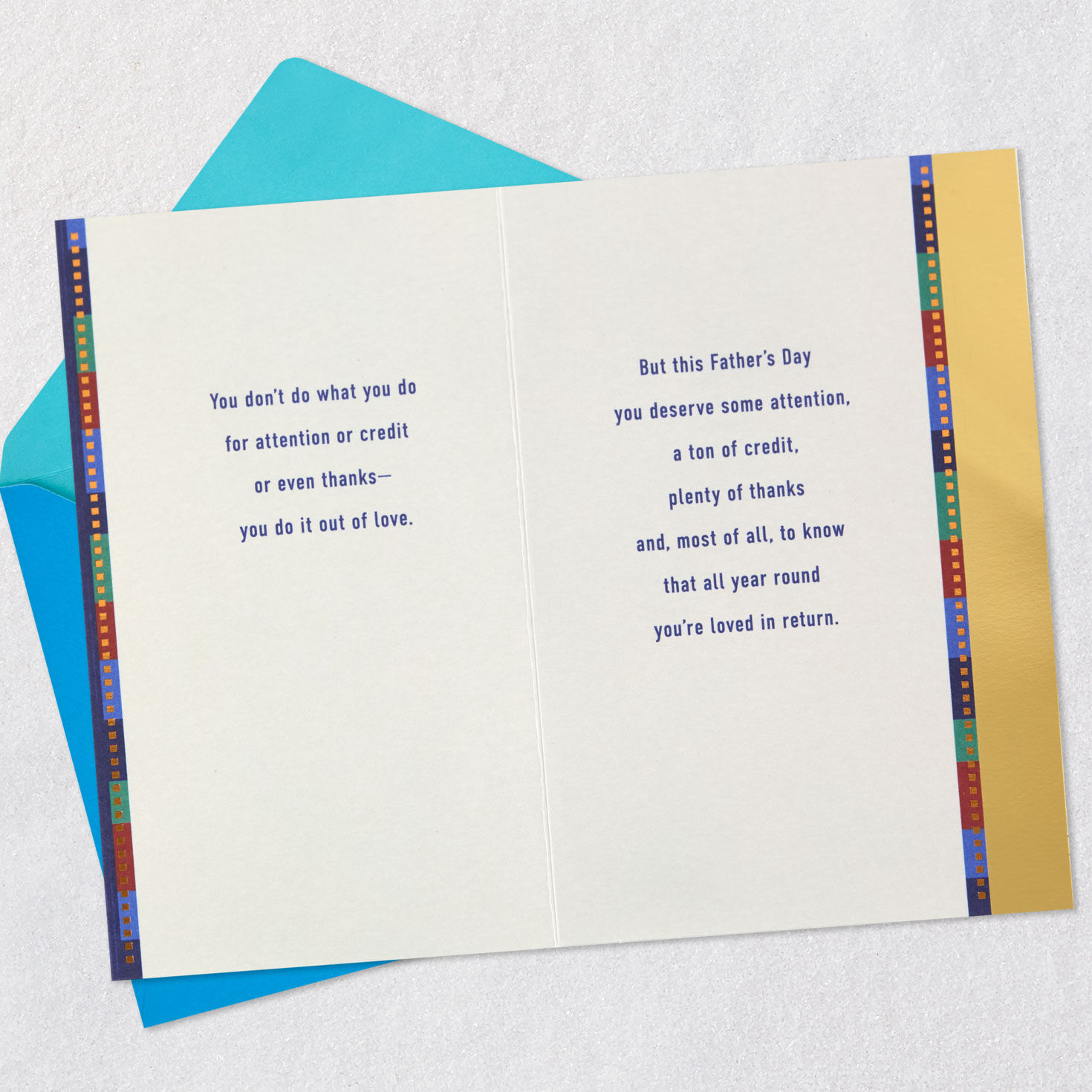 Bold Lettering on Blue Father's Day Card Open card with envelope image number 4