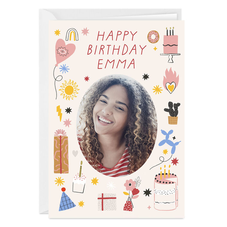 Personalized Party Icons Birthday Photo Card