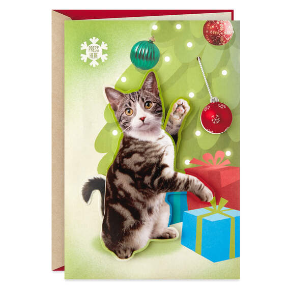 Mischievous Cat Musical Christmas Card With Motion, , large image number 1