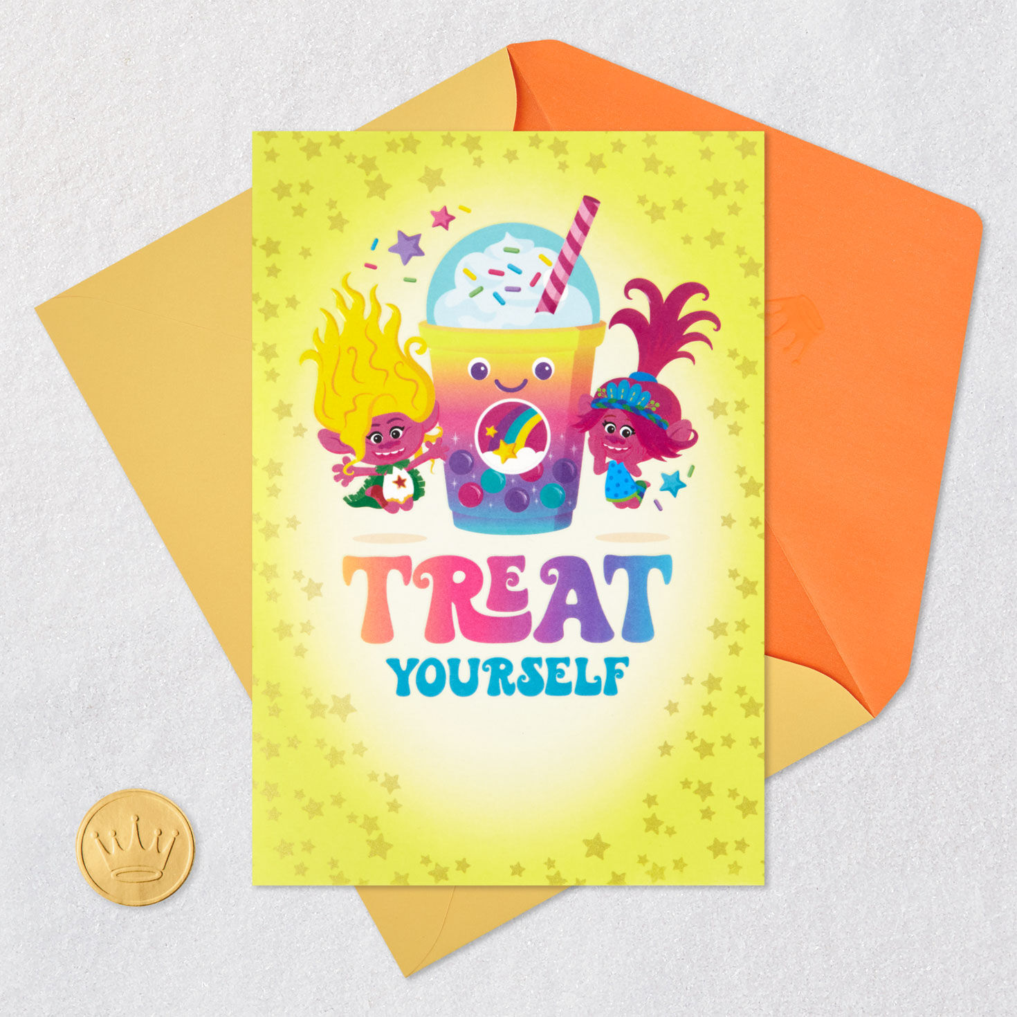 Trolls With Bubble Tea Kids Birthday Card Card Front with Envelope and Gold Seal image number 5