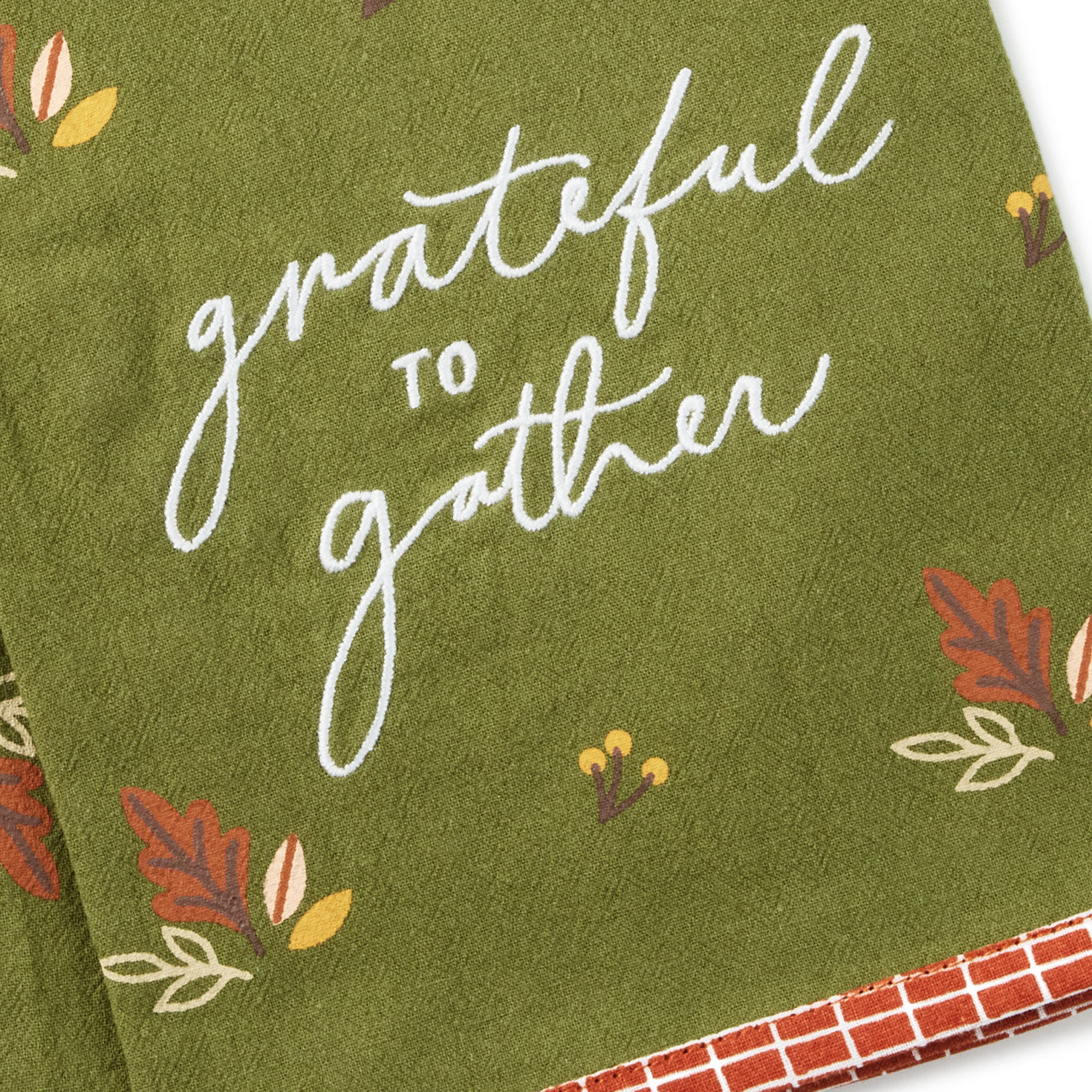 Green With Leaves Autumn Tea Towel upclose detail image number 3
