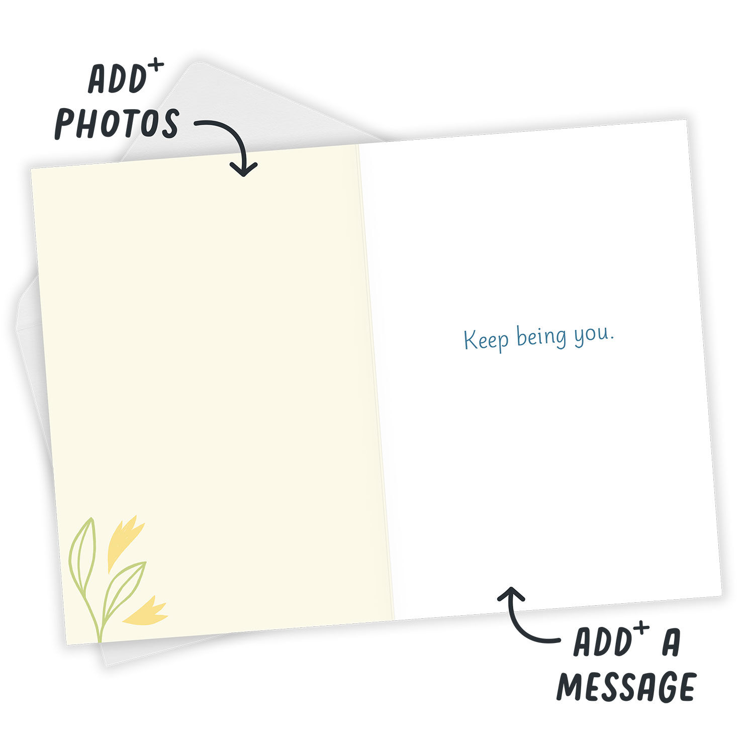 Floral Line Art Personalized Everyday Card Open Card with Envelope indicating personalization image number 3