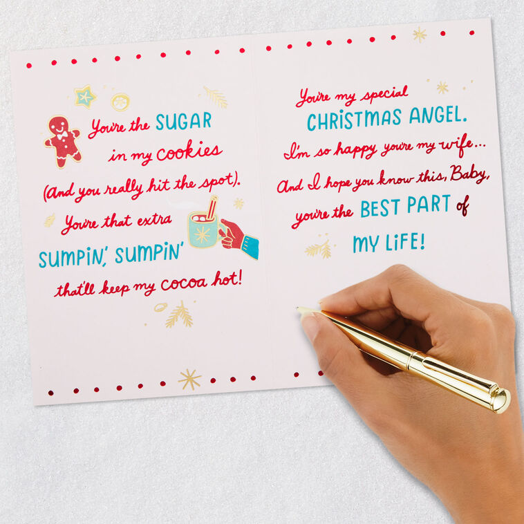 Stocking, Bells and Cookies Christmas Card for Wife signing card image number 8