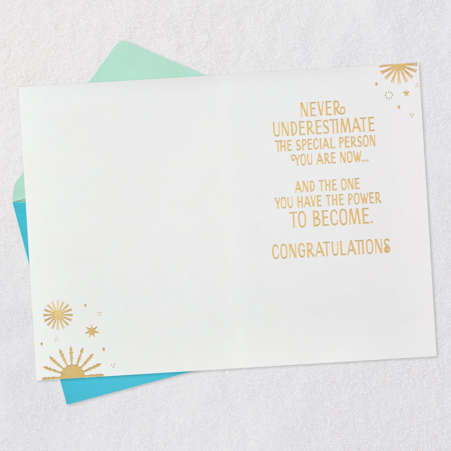 Black and Gold Starry Silhouette Graduation Card open card with envelope image number 3