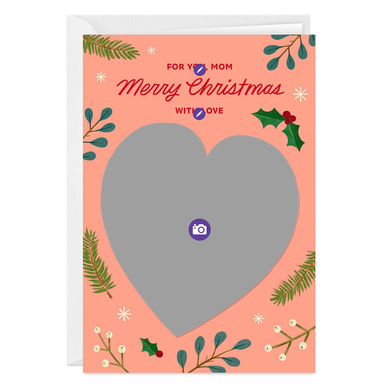 Heart Photo Personalized Christmas Card for Mom Card Front indicating personalization image number 3