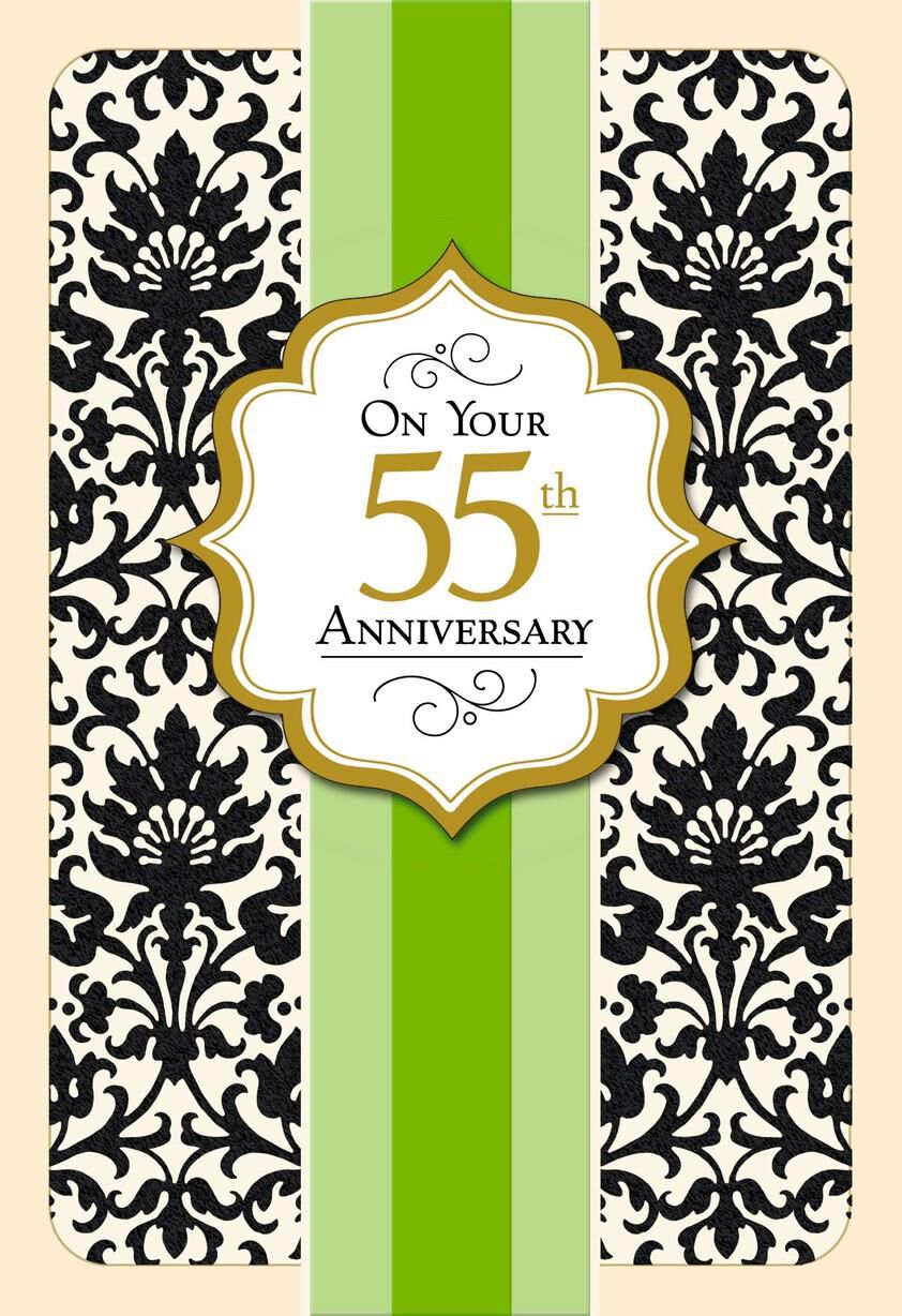 Black Flocking and Green Ribbon 55th Anniversary Card