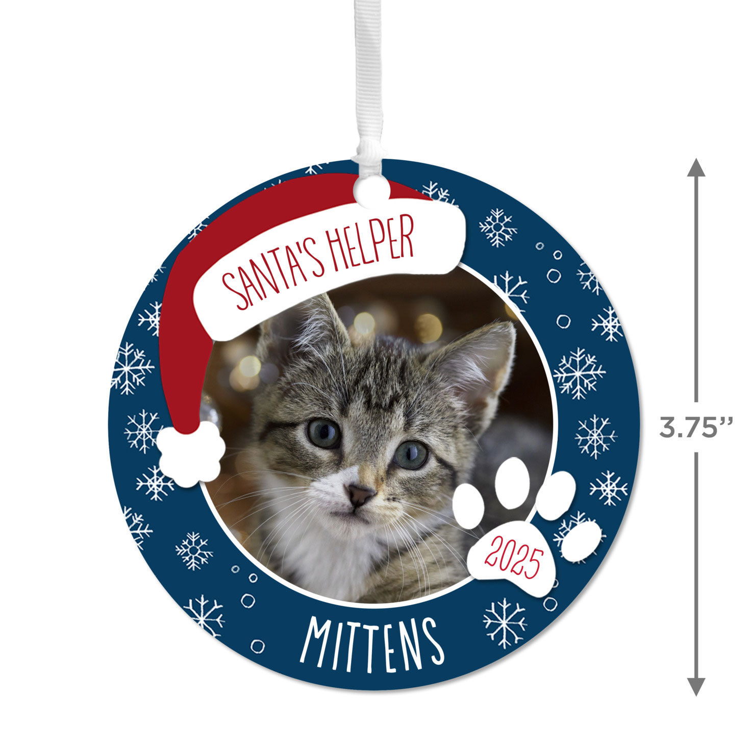 Holiday Pet Round Metal Personalized Ornament, Custom Photo and Text, , large image number 3