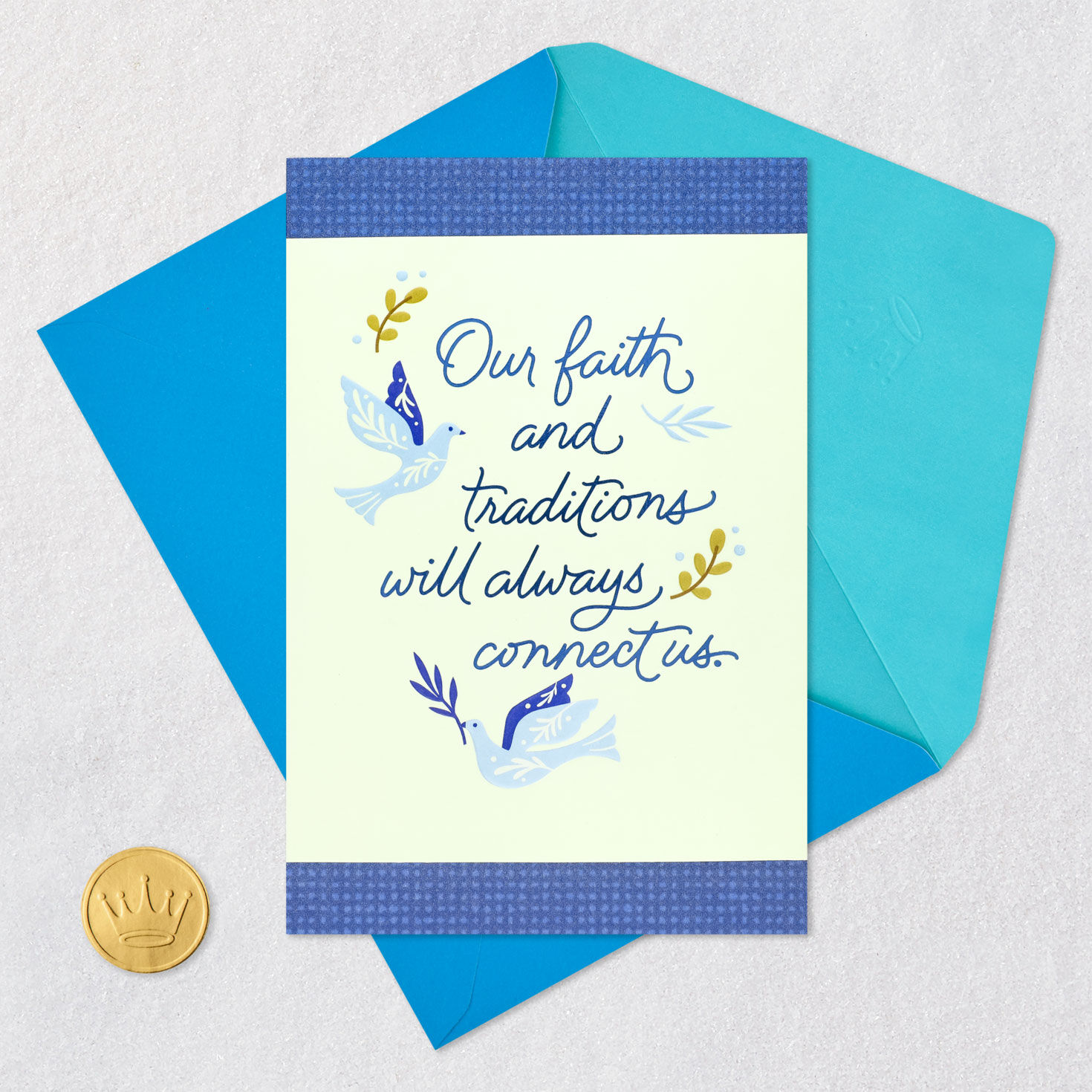 Doves and Olive Branches Hanukkah Card Card Front with Envelope and Gold Seal image number 5