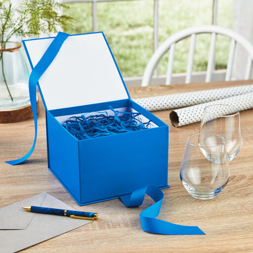 Royal Blue Large Gift Box With Shredded Paper Filler, 