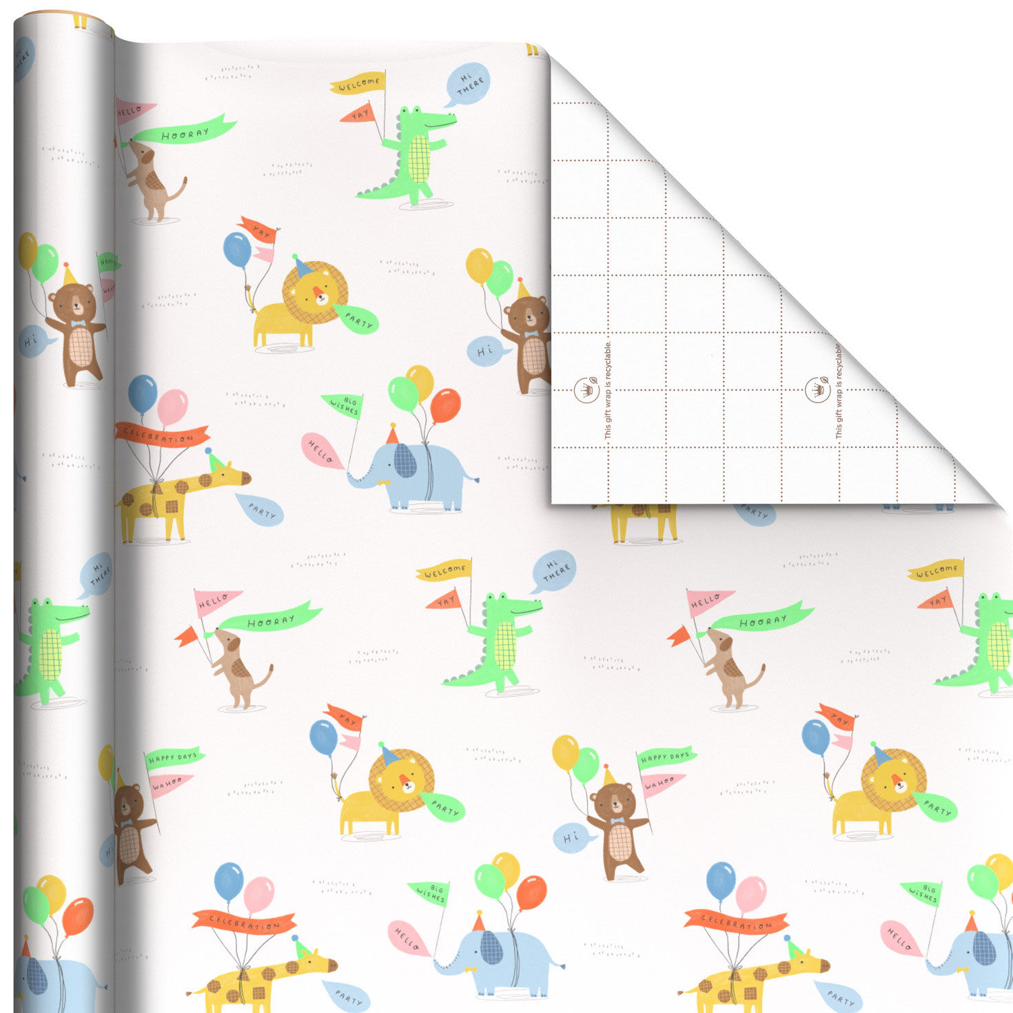 Baby Animals With Balloons Wrapping Paper Roll, 17.5 sq. ft.