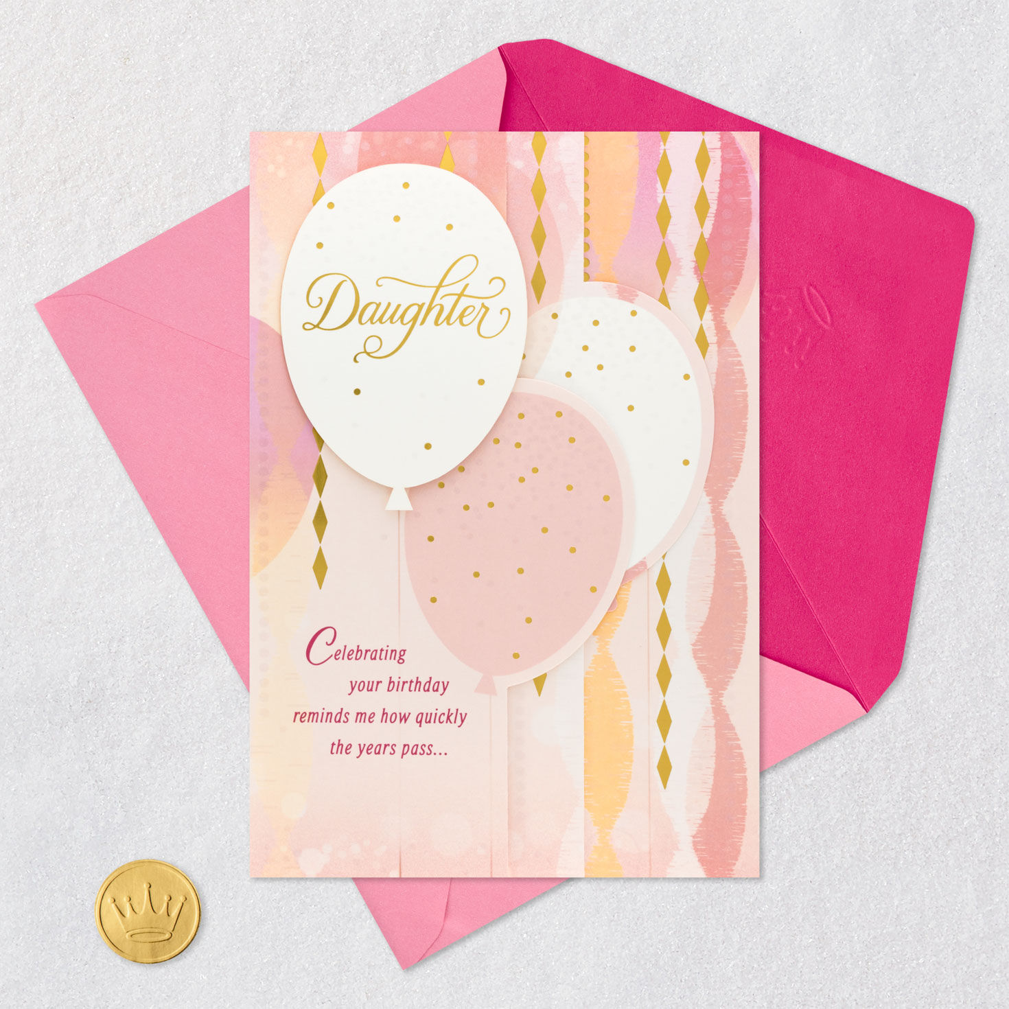 Balloons and Streamers Daughter Birthday Card Card Front with Envelope and Gold Seal image number 7