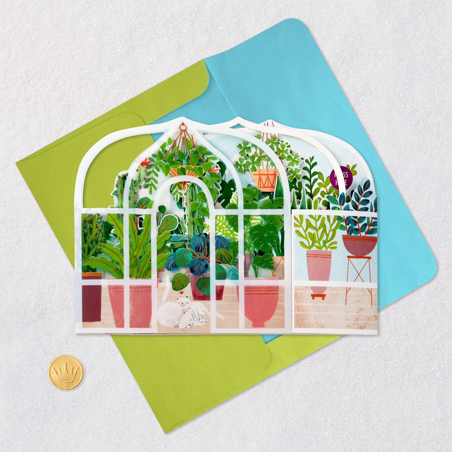 Greenhouse Garden Musical Pop-Up Mother&rsquo;s Day Card Card Front with Envelope and Gold Seal image number 5