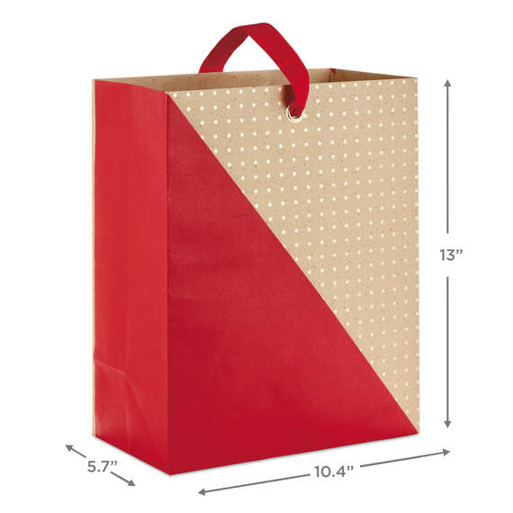 Red and Gold Mini Dots on Kraft Large Gift Bag, 13", , large image number 3