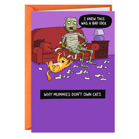 Why Mummies Don't Own Cats Funny Halloween Card, , large