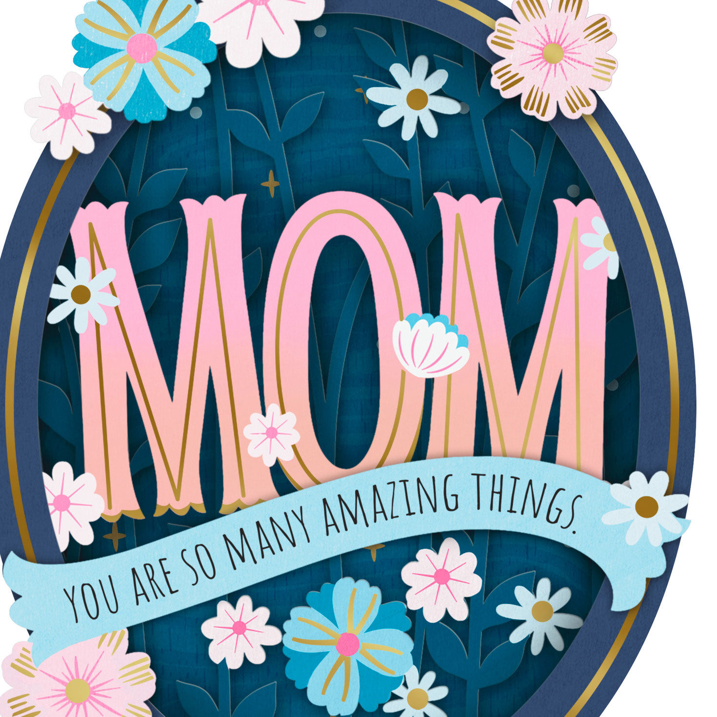 Mom Blue Pink Oval With Flowers Keepsake Ornament  image number 5
