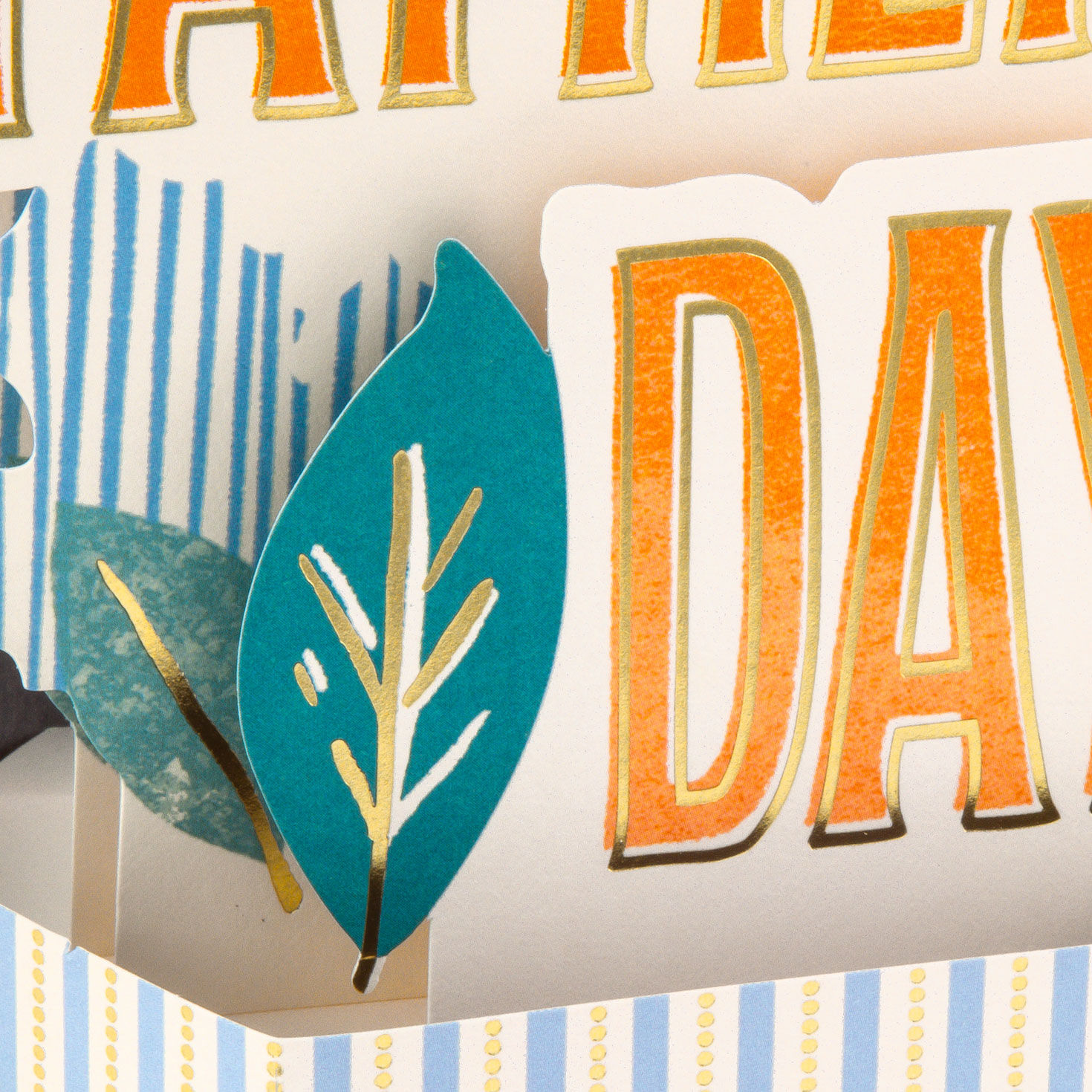 Blue Stripes with Leaves Pop-up Father's Day Card Card Front Detail image number 4