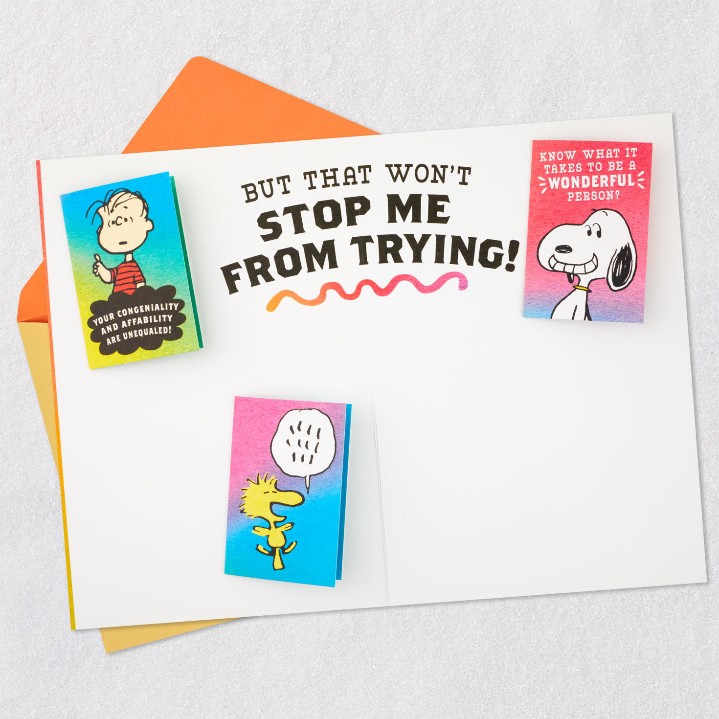 Charlie Brown on Pink Birthday Card and Mini Cards Open card with envelope image number 4
