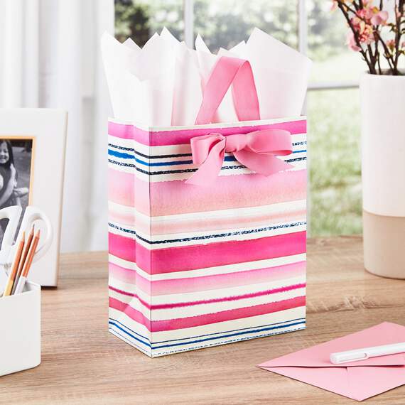9.6" Watercolor Stripes Gift Bag With Tissue, , large image number 2