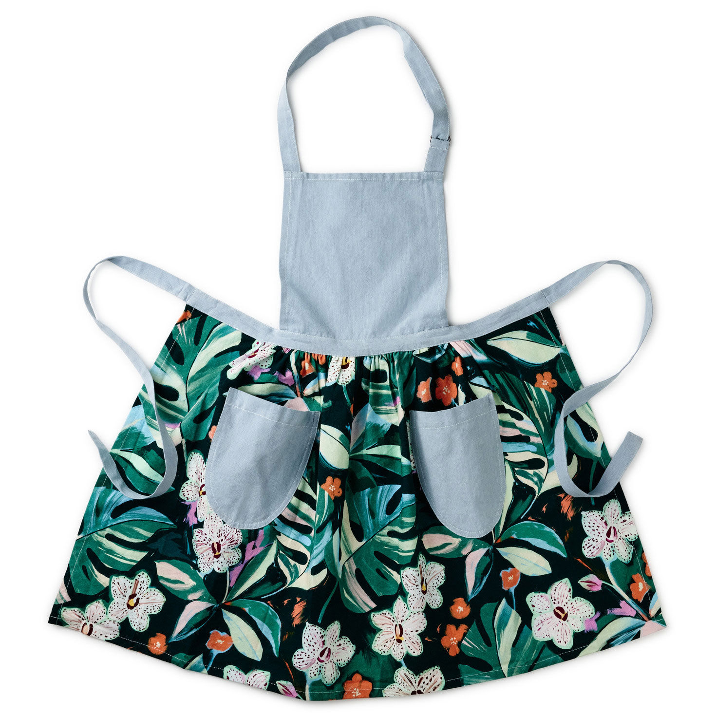 Lacey Chabert Collection Green Floral and Blue Chambray Apron With Pockets