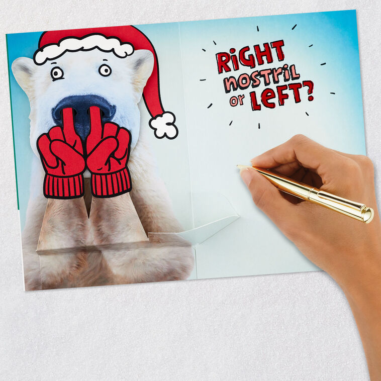 Nose-Picking Polar Bear Funny Pop-Up Christmas Card  image number 6