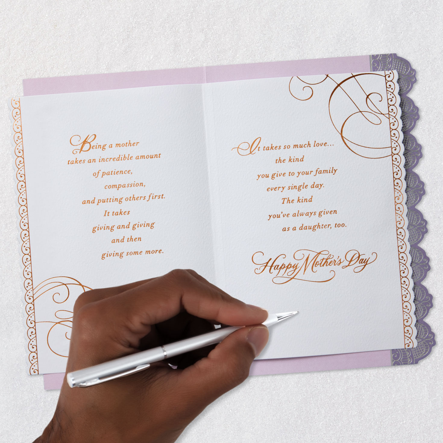 Lavender and Gold Mother's Day Card for Daughter Signing card image number 7