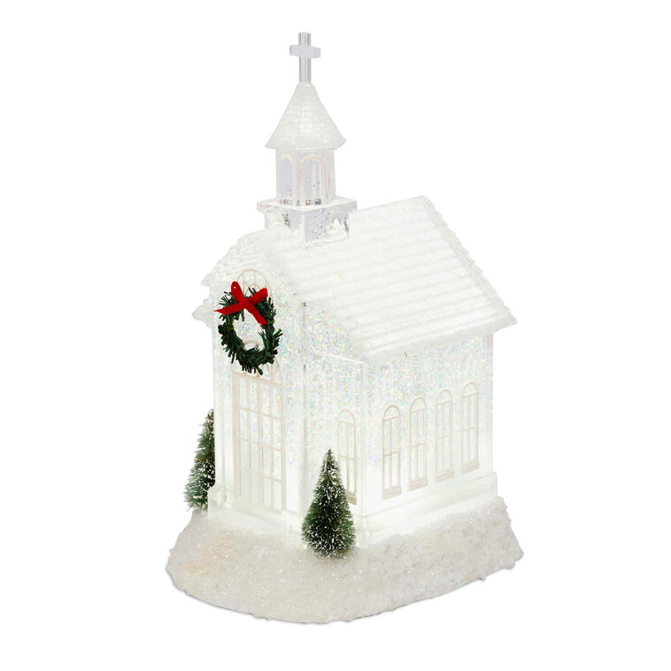 Lighted Holiday Church Water Globe, 10.75"