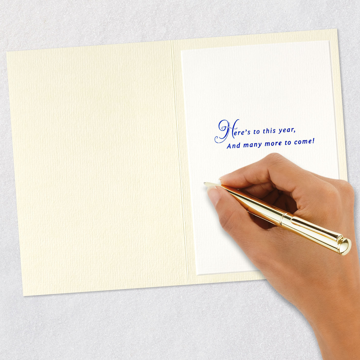 Elegant Blue Script and Hearts Happy Anniversary Card Signing card image number 6