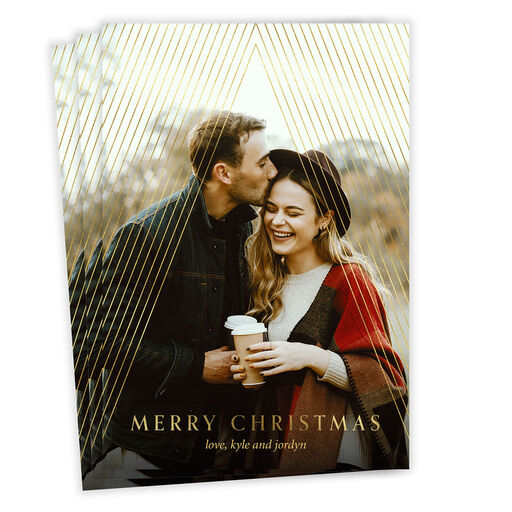 Elegant Gold Stripes Flat Christmas Photo Card, 