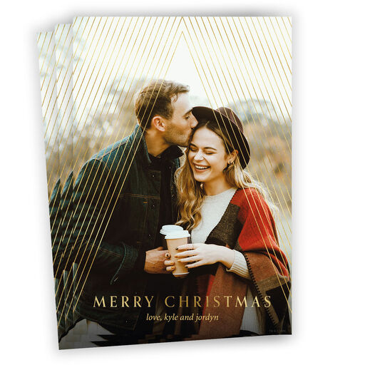 Elegant Gold Stripes Flat Christmas Photo Card, 