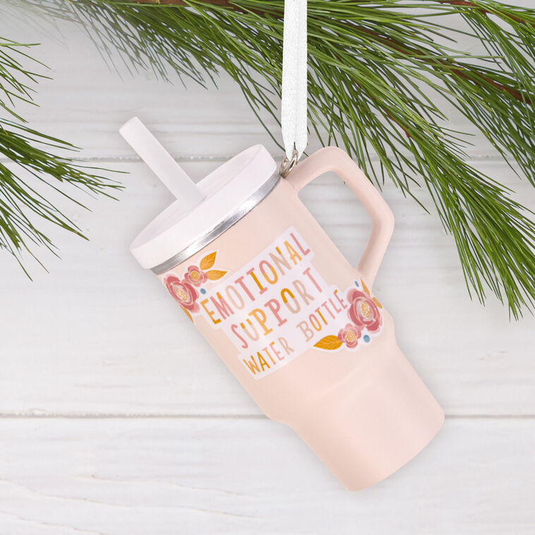 Pink Stainless Straw Cup Christmas Ornament hanging on tree image number 2