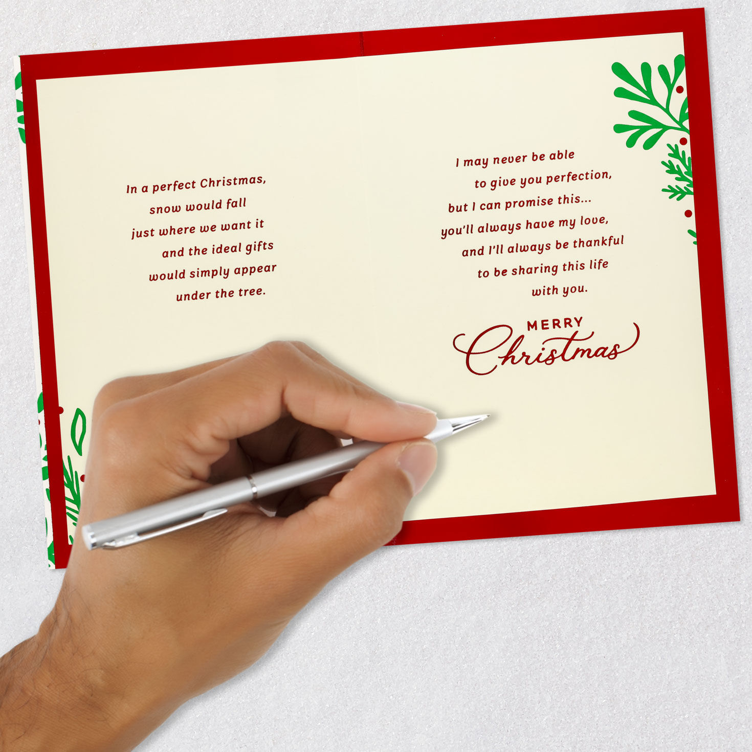 Jewel-Accented Greenery Christmas Card for Wife Signing card image number 7