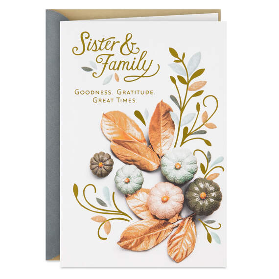 Gratitude and Great Times Thanksgiving Card for Sister and Family